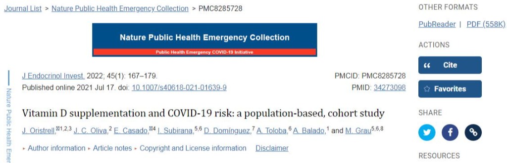 补充维生素D和covid-19风险：一项基于人群的队列研究