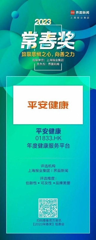 平安健康喜获2023【常春奖】年度健康服务平台