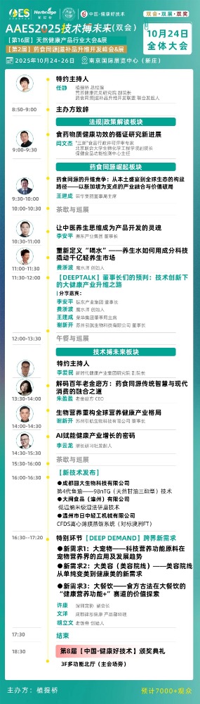 免费领票！AAES2025南京10月大会终版日程|高技术壁垒原料、新增长赛道、药食同源新品类助你抢占先机