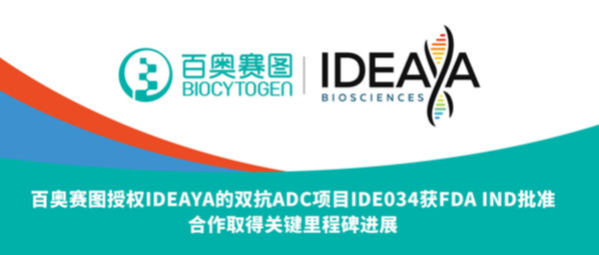 百奥赛图授权IDEAYA的双抗ADC项目IDE034获FDA IND批准，合作取得关键里程碑进展